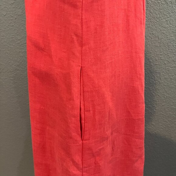 MAJE CUTOUT TWISTED BACK 100% LINEN MIDI BUTTON UP SHIRT DRESS in HIBISCUS  - 38 - Picture 9 of 15